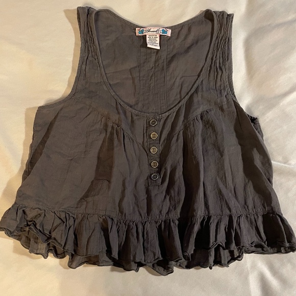 Gray super soft boho crop top with button detail - Picture 1 of 7